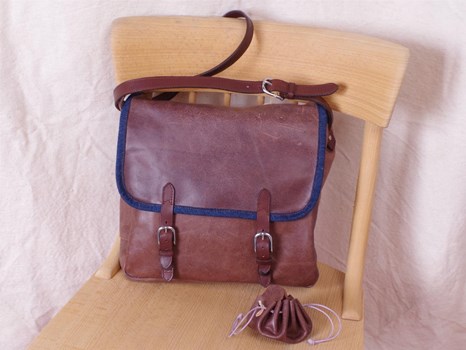 Sac à main "Mano" - Sac à main besace cuir/recyclé de canapé - coton/jeans