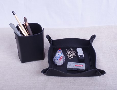 Vide poche et porte-crayons - en cuir Elbamatt certifié, tannage végétal